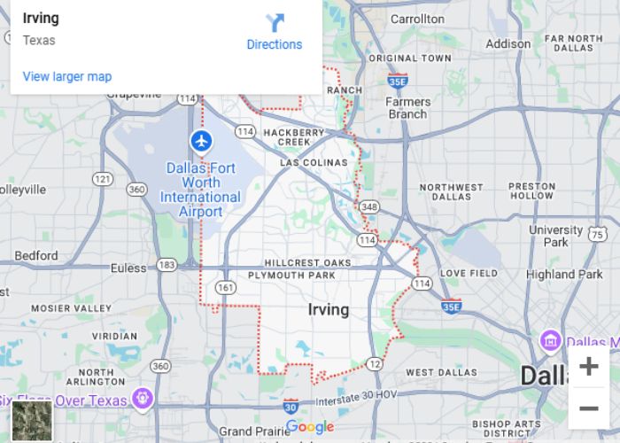Irving Service Area Map